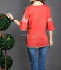 2023 Women Cotton 3/4 Sleeve Ethnic Totem Pattern Embroidered Bordered Ladylike Tops Blouse Shirts