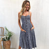 2022  Women Print Floral Stripe Long dress Sexy V-Neck Sleevele Button Beach Casual Boho Midi Dress Plus Size 3XL vestidos