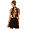 est  Lace Dresses Women Backless Casual Summer Party Halter Neck Sleeveless Chiffon Short Mini Dress Black A Line