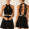 est  Lace Dresses Women Backless Casual Summer Party Halter Neck Sleeveless Chiffon Short Mini Dress Black A Line