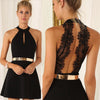 est  Lace Dresses Women Backless Casual Summer Party Halter Neck Sleeveless Chiffon Short Mini Dress Black A Line