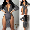 2022 est  Sexy Women Ladies Sequined Party Club Dress Clothing Deep V Neck Long Sleeve Split Bodycon Dance Dress