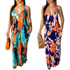 2022 est  Women's Summer Boho Floral Long Maxi Evening Party Beach Dress Floral Sleeveless V Neck Sundress