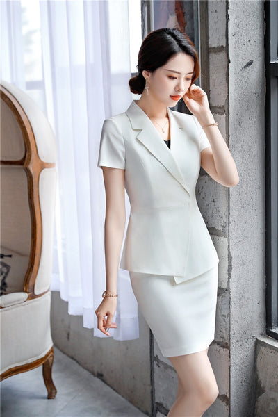2022 Spring Summer Business Work Suits With Tops and Skirt For Ladies Office Blazers Women OL Styles Blazers Suits Elegant White