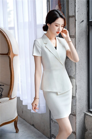 2022 Spring Summer Business Work Suits With Tops and Skirt For Ladies Office Blazers Women OL Styles Blazers Suits Elegant White