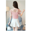 2023 Summer Autumn Women Ruffles Hollow Out Lace Shirt Sweet Floral Mesh Blouse Female Short Sleeve Blouses Blusas Tops AB1484
