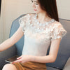 2023 Summer Autumn Women Ruffles Hollow Out Lace Shirt Sweet Floral Mesh Blouse Female Short Sleeve Blouses Blusas Tops AB1484
