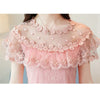 2023 Summer Autumn Women Ruffles Hollow Out Lace Shirt Sweet Floral Mesh Blouse Female Short Sleeve Blouses Blusas Tops AB1484