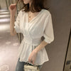 2023 Summer Women Special Design Elegant Chiffon Blouse Slim Shirt Korean Solid Casual Short Sleeve White Shirt Tops