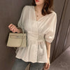 2023 Summer Women Special Design Elegant Chiffon Blouse Slim Shirt Korean Solid Casual Short Sleeve White Shirt Tops