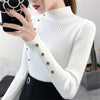 2019 Women Autumn Knitted Sweater Solid Knitted Female Cotton Soft Elastic Color Pullovers Button Full Sleeve Turtleneck