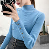 2019 Women Autumn Knitted Sweater Solid Knitted Female Cotton Soft Elastic Color Pullovers Button Full Sleeve Turtleneck
