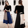 2022 Women Spring Two Piece Clothing Set Slash Neck Black Blouse And Knee-Length Spliced Patchwork OL Skirts Suit Sets NS134