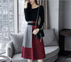 2022 Women Spring Two Piece Clothing Set Slash Neck Black Blouse And Knee-Length Spliced Patchwork OL Skirts Suit Sets NS134