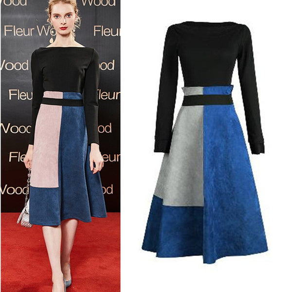 2022 Women Spring Two Piece Clothing Set Slash Neck Black Blouse And Knee-Length Spliced Patchwork OL Skirts Suit Sets NS134