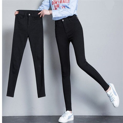 2022 Women jeans Plus Size High Stretch Button Black Skinny Jeans For Women Denim Trousers Warm Pants
