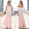 2023 Women's Casual Lace Loose Long Solid Dress Off the Shoulder Formal Prom Party Wedding  Bridesmaid Sleeveless