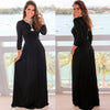 2023  Autumn Women Dress Long Sleeve O-Neck Black Floor-length Maxi Dresses