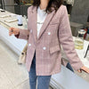 2023 autumn ladies casual slim double-breasted plaid small suit jacket