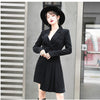 2022 casual suit collar black Slim irregular skirt + long-sleeved jacket 2 sets sexy office   single-breasted jacket