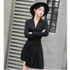 2022 casual suit collar black Slim irregular skirt + long-sleeved jacket 2 sets sexy office   single-breasted jacket
