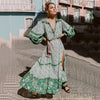 2022 Bohemian print split Lantern Sleeve long swing dress beach skirt