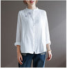 2023 literary embroidered stand collar shirt women single-breasted double layer cotton loose white blouse