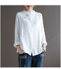 2023 literary embroidered stand collar shirt women single-breasted double layer cotton loose white blouse