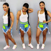2022 women summer hole hem irregular high waist boot cut above knee jeans shorts short denim pants trousers SJ3269