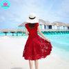 2023 summer heavy work lace openwork retro red dress waist dress Knee-Length  Tank  Lace  Sleeveless