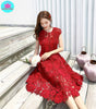 2023 summer heavy work lace openwork retro red dress waist dress Knee-Length  Tank  Lace  Sleeveless