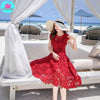 2023 summer heavy work lace openwork retro red dress waist dress Knee-Length  Tank  Lace  Sleeveless