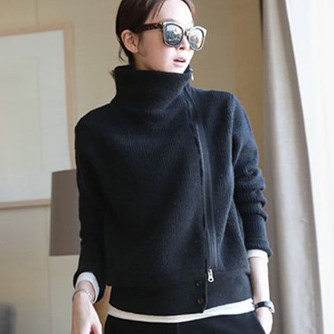 2019 women Cardigan Double thickening loose turtleneck female sweater Ladies' Solid Cashmere Sweater Knitting Cardigans