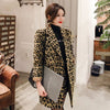 2023 women's autumn and winter woolen suit long sleeve shirt + mini skirt two-piece suit leopard suit