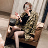 2023 women's autumn and winter woolen suit long sleeve shirt + mini skirt two-piece suit leopard suit