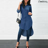 2022b Women Long Sleeve Denim Jean Lapel Shirt Dress Short Midi Dress Tops Plus Size