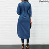 2022b Women Long Sleeve Denim Jean Lapel Shirt Dress Short Midi Dress Tops Plus Size