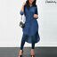 2022b Women Long Sleeve Denim Jean Lapel Shirt Dress Short Midi Dress Tops Plus Size