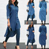 2022b Women Long Sleeve Denim Jean Lapel Shirt Dress Short Midi Dress Tops Plus Size