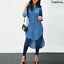 2022b Women Long Sleeve Denim Jean Lapel Shirt Dress Short Midi Dress Tops Plus Size