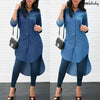2022b Women Long Sleeve Denim Jean Lapel Shirt Dress Short Midi Dress Tops Plus Size