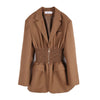 2022 Autumn Women Blazer Coat Full Sleeve Notched High Street Wild Loose Elegant Pleated Waist Jackets C458