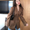 2022 Autumn Women Blazer Coat Full Sleeve Notched High Street Wild Loose Elegant Pleated Waist Jackets C458