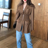 2022 Autumn Women Blazer Coat Full Sleeve Notched High Street Wild Loose Elegant Pleated Waist Jackets C458