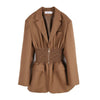 2022 Autumn Women Blazer Coat Full Sleeve Notched High Street Wild Loose Elegant Pleated Waist Jackets C458
