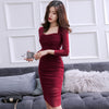 2022 Autumn Full Sleeve Wrinked Vestidos Bodycon Sexy Burgundy Club Party Dinner Dress