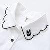 2023 Autumn Kawaii Body Tops Embroidery Cat Blouse White Shirt Preppy Korean Women Blusas Female Shirts  T78859A