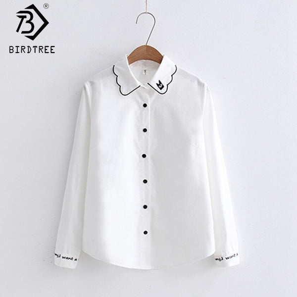 2023 Autumn Kawaii Body Tops Embroidery Cat Blouse White Shirt Preppy Korean Women Blusas Female Shirts  T78859A
