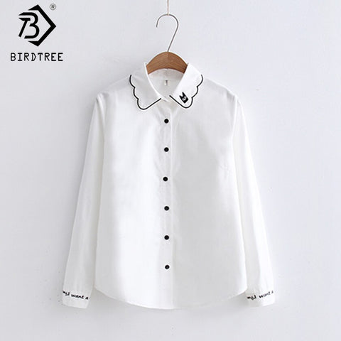 2023 Autumn Kawaii Body Tops Embroidery Cat Blouse White Shirt Preppy Korean Women Blusas Female Shirts  T78859A