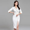 2022 Autumn Korean Sexy Elegant Women Suit Dress Office Tailored collar Three quarter sleeve  Slim Waist Female Split Dress